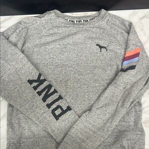 PINK Victoria's Secret Gray Crewneck with Colorful Sleeve